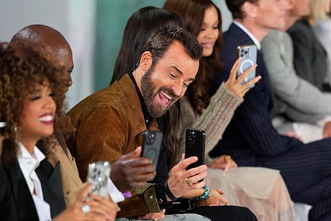 Justin Theroux watches the Ralph Lauren Spring/Summer 2025 fashion show as part of New York Fashion Week on Sept. 5, 2024, at Khalily Stables in Bridgehampton, NY