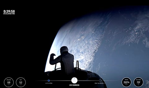 This image made from a SpaceX video shows the start of the first private spacewalk led by tech billionaire Jared Isaacman on Sept. 12, 2024