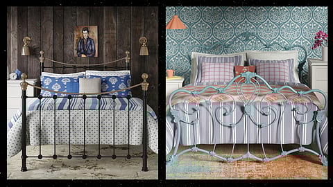 Transform your bedroom into a personal oasis with iron, brass, wood, and upholstered bed frames