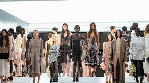 Models wear creations as part of the Fendi Spring Summer 2025 collection, that was presented in Milan