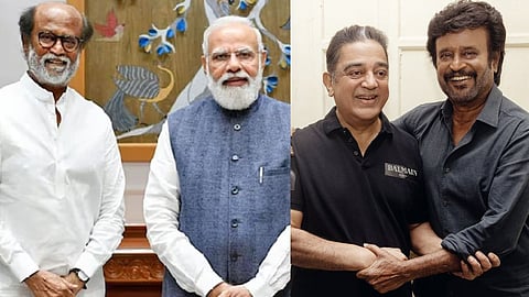 Rajinikanth with PM Narendra Modi; Kamal Haasan and Rajinikanth