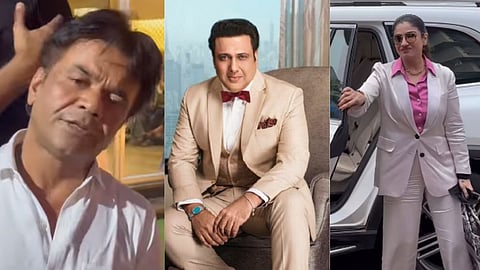 Rajpal Yadav (L), Govinda (C), Raveena Tandon (R)