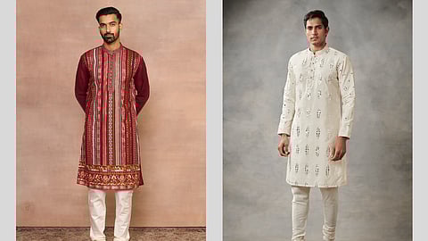 Shamsheer Multicolor Kurta Set and Classic Kurta from ‘Mehfil Scarlet’ collection