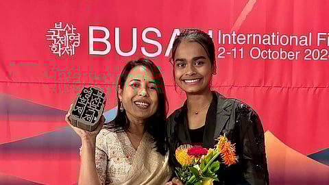 Rima Das (L) at the Busan International Film Festival