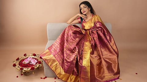 Pink Patola Design Brocade Kanjivaram Silk sari from Shobitam