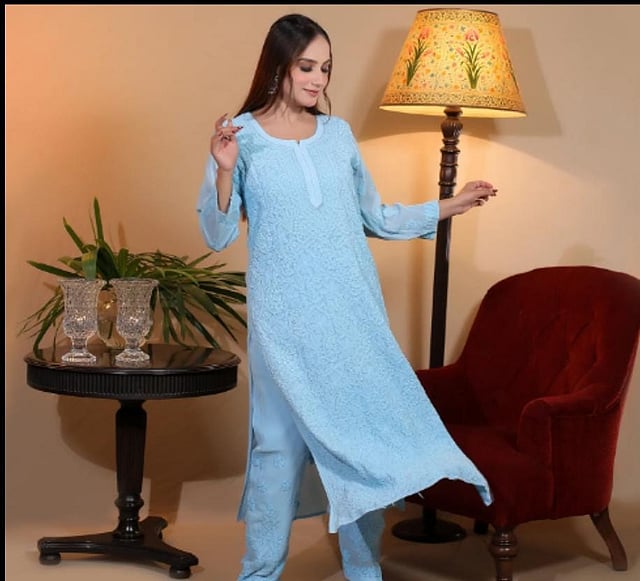 Awadh by Shobha's latest Chikankari Kurta and Pants Set