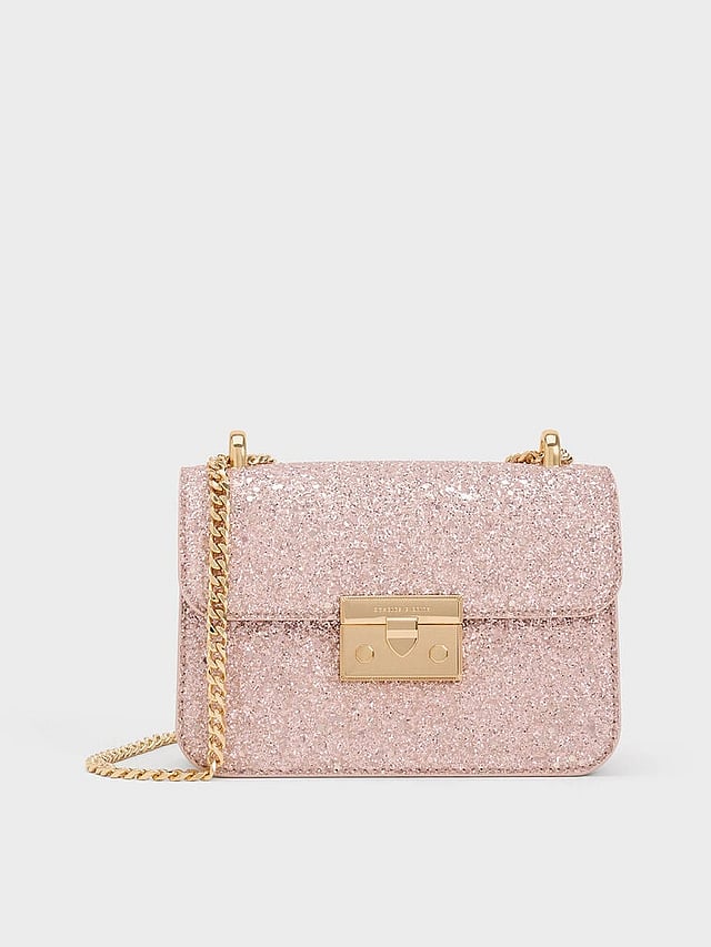 Charles & Keith  Glittered Push-Lock Chain-Handle Bag 
