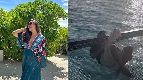 Bipasha Basu (L); Karan Singh Grover with Devi (R)