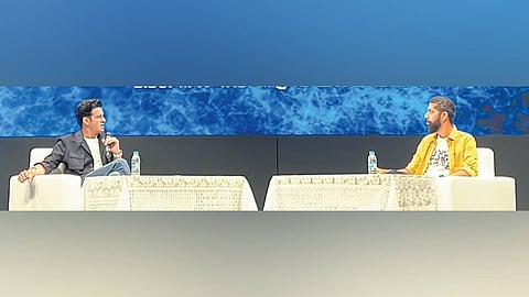 Manoj Bajpayee in conversation with Sudhir Srinivasan, Executive Editor (Entertainment), TNIE, who was invited to moderate the session, ‘Mastering the Unseen’, at the 55th International Film Festival of India in Goa, on Thursday