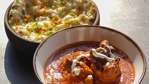 Cheese and Three Pepper Naan and Delhi butter chicken 