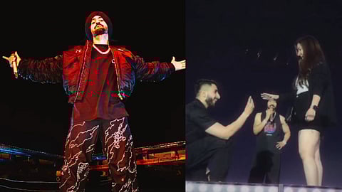 Diljit Dosanjh (L); Fan proposing to his girlfriend during Diljit's Pune concert (R)