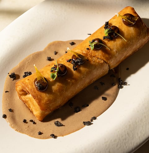 Matcha chicken and cheese chimmichanga