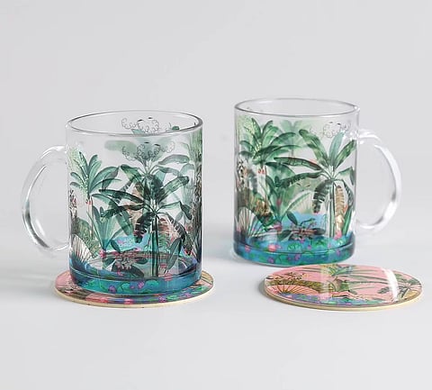 Tropical Daze Glass Mugs & Coasters Combo from India Circus