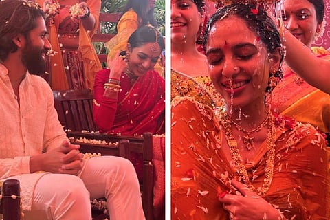 A peek into the special moments from Naga Chaitanya and Sobhita Dhulipala's haldi ceremony