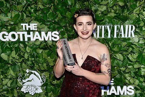Director Vera Drew poses with the breakthrough director award for 'The People's Joker' during The Gothams Film Awards at Cipriani Wall Street on Monday, Dec. 2, 2024, in New York