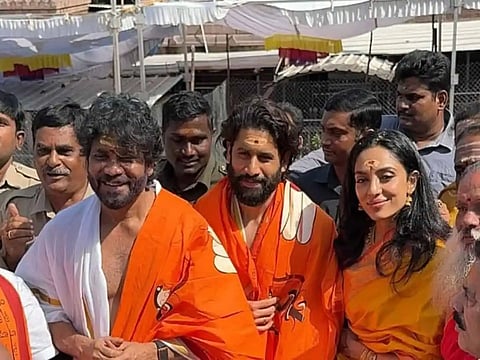 Naga Chaitanya, Sobhita Dhulipala visit temple in Andhra Pradesh with Nagarjuna