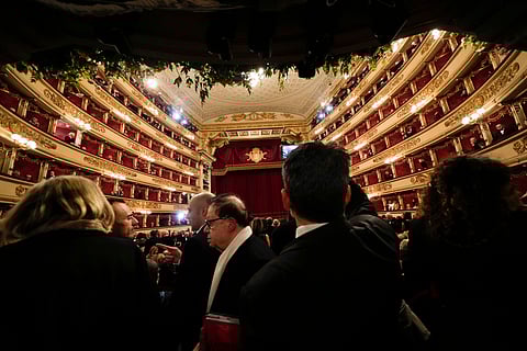 An inside view of Milan's Opera House La Scala, Italy, prior to the start of the opening of the 2024-25 season featuring Giuseppe Verdi's La Forza del destino