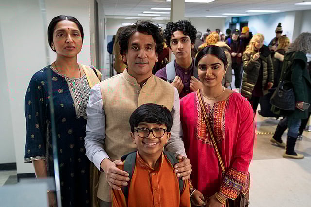 (L to R) Sindhu Vee, Naveen Andrews, Ashwin Sakthivel, Arjun Sriram, and Sahana Srinivasan  in a glimpse from the series