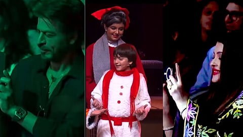 Shah Rukh Khan (L); Aaradhya and Abram (C); Aishwarya Rai (R)