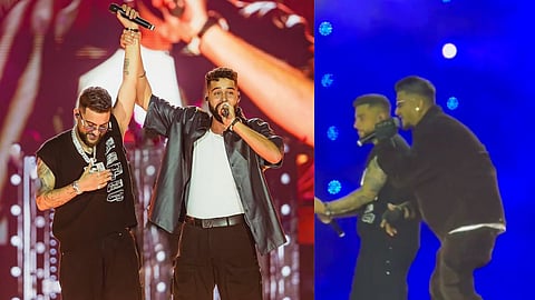 Karan Aujla and AP Dhillon (L); Karan Aujla and Divine (R)