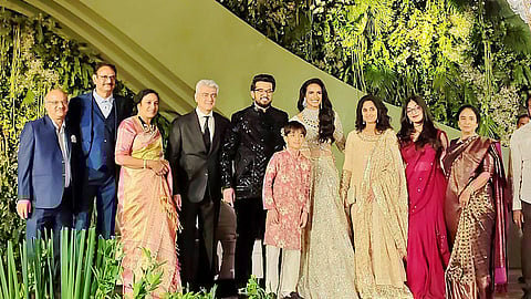 Venkata Datta Sai and PV Sindhu (C) with Ajith Kumar, his family and other guests