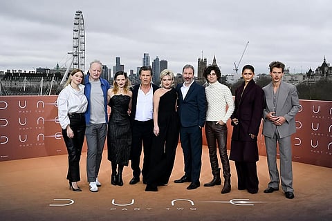 Dennis Villeneuve with the cast of Dune 2