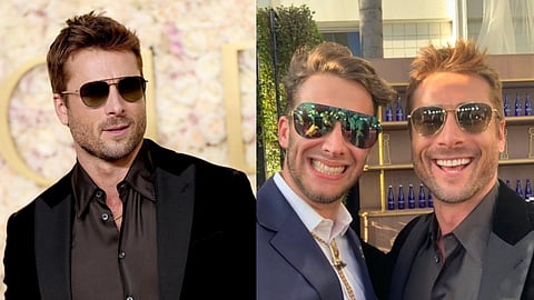 Glen Powell (L); Glen Powell with his look-alike (R)