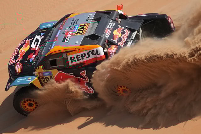 Driver Seth Quintero and co-driver Dennis Zenz compete during the tenth stage of the Dakar Rally between Haradh and Shubaytah, Saudi Arabia, Wednesday, Jan. 15, 2025.