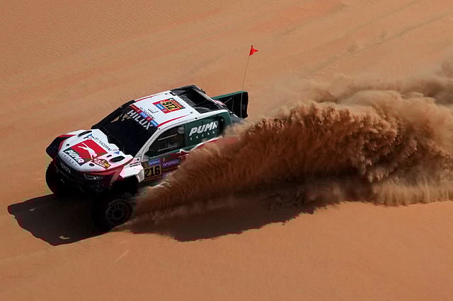 Driver Juan Cruz Yacopini and co-driver Daniel Oliveras compete during the tenth stage of the Dakar Rally between Haradh and Shubaytah, Saudi Arabia, Wednesday, Jan. 15, 2025.