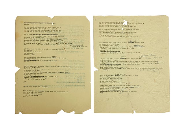 An image released by Julien's Auctions shows musician Bob Dylan's lyrics for famed song 'Mr. Tamborine Man' are show in this undated image