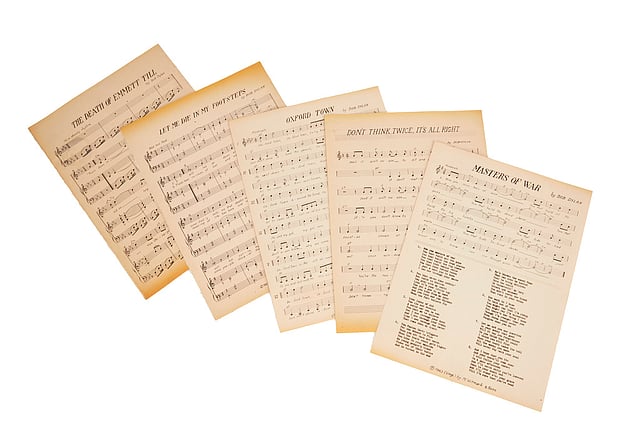 An image released by Julien's Auctions shows musician Bob Dylan's lyrics for various famed songs are show in this undated image