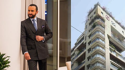 Saif Ali Khan (L); The Bandra building where Saif resides (R)