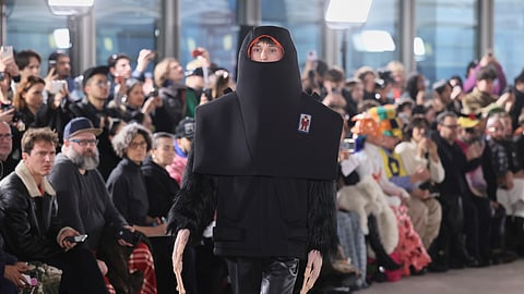 A model wears a creation as part of the men's Walter van Beirendonck Fall-Winter 2025-2026 collection, that was presented in Paris