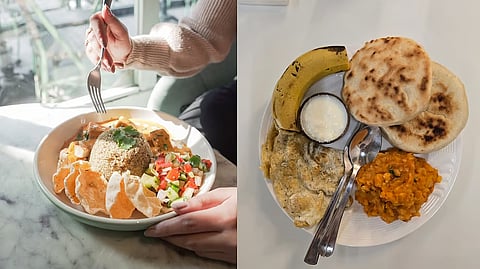 Honey & Dough’s Cottage Cheese Quinoa Bowl (L), Tibetian Breakfast Platter from Rigo (R)