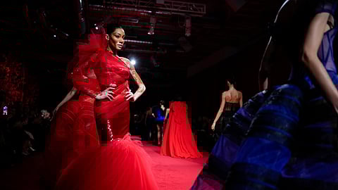 Winnie Harlow walks the runway during the Christian Siriano Fall/Winter 2025 fashion show at Chelsea Industrial during New York Fashion Week