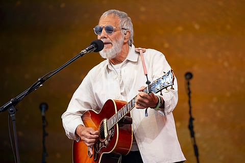 FILE -Yusuf Islam, known during his early musical career by his stage name Cat Stevens, performs during Glastonbury Festival in Worthy Farm, Somerset, England, on Sunday, June 25, 2023