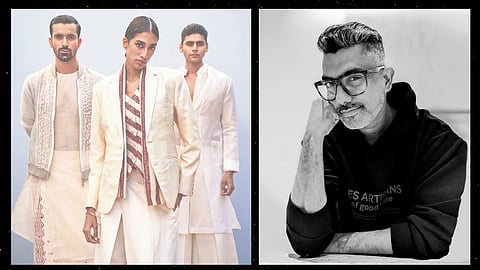 Models showcasing outfits from the Idam collection. (R) Vivek Karunakaran