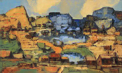 Journeys Within showcases Gurudas Shenoy’s art, celebrating his 60th year with 38 works blending abstraction and nostalgia