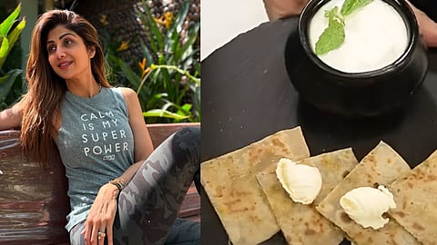 Shilpa Shetty (L); Broccoli and cauliflower paratha (R)