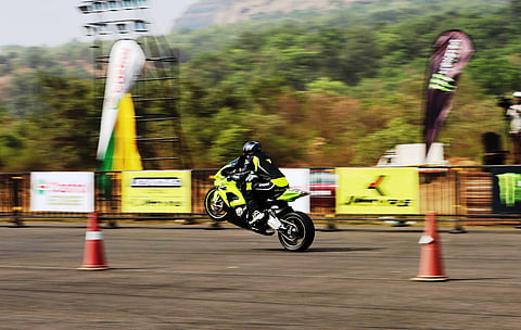 Reigning 2W drag racing national champion Hemanth Muddappa at The Valley Run 2025 on Sunday, April 13 at the Aamby Valley City airstrip in Maharashtra