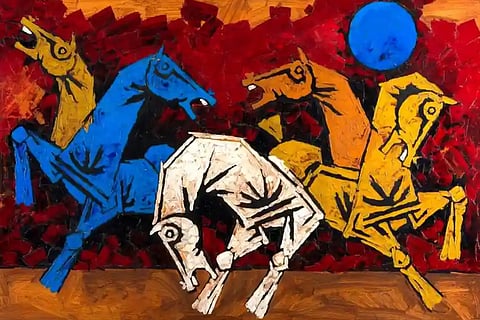 Paintings by M.F. Husain,  Jamini Roy, Laxman Goud and more for auction at Indigo Art Auctions