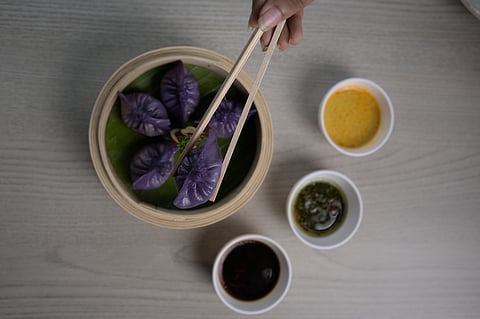 Purple chicken dimsum