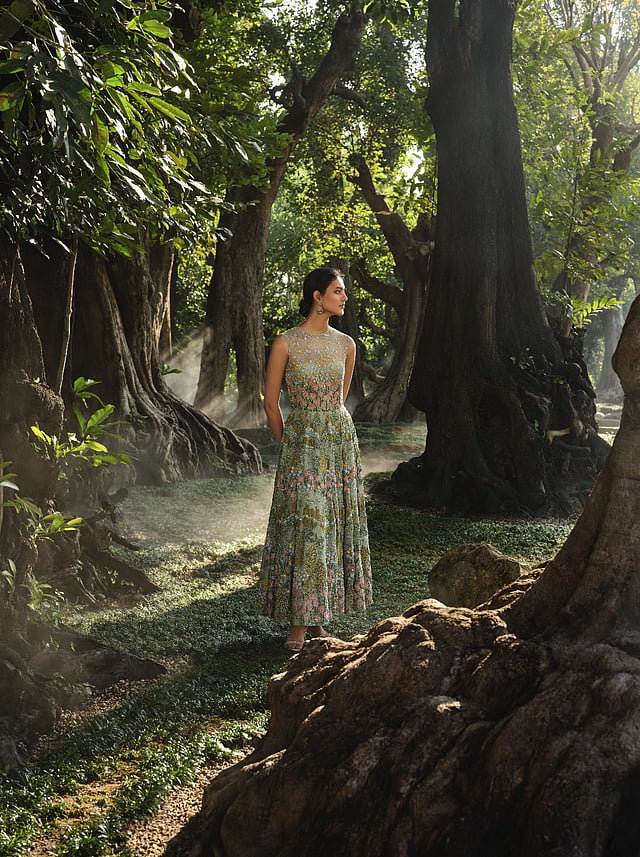green emerald velvet dress Anita Dongre Mir Bandhgala Sage Green