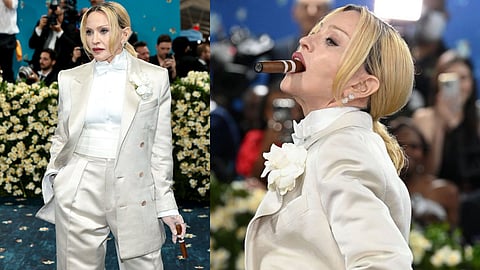 Madonna smokes out the Met Gala 2025 in a white Tom Ford tuxedo