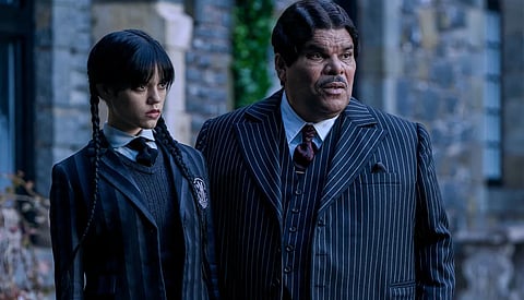 Jenna Ortega and Luis Guzman as Wednesday and Gomez Addams