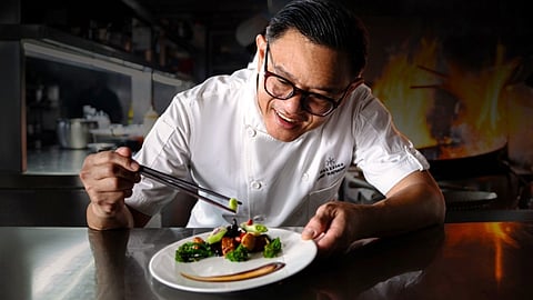 Master Chef Raymond Wong plating one of his creations at Hakkasan