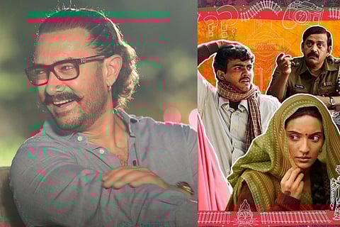 Aamir Khan (L); A poster for Laapataa Ladies (R)