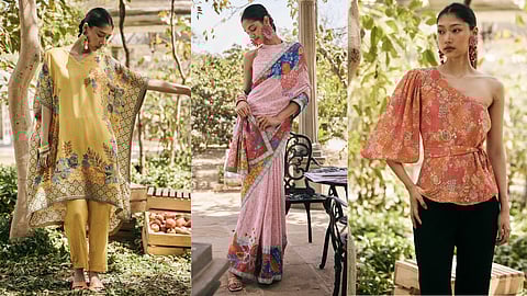 Lightweight and breathable garment from Saundh’s At Ease collection featuring hand-painted Anar motifs 