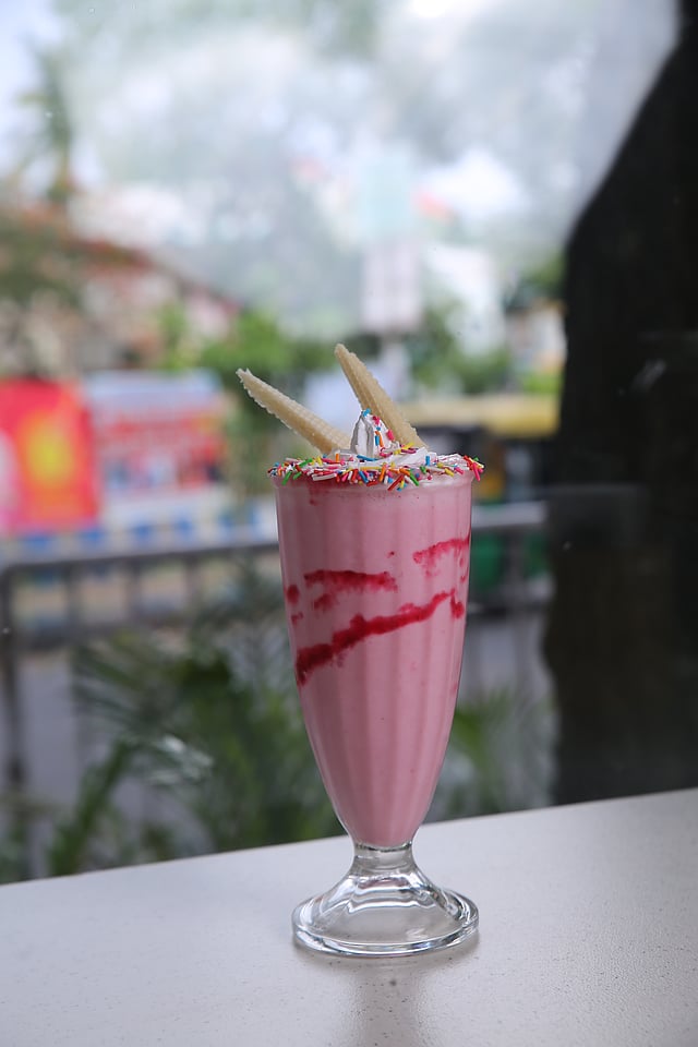 The sweet and filling Strawberry popcorn shake at No Strings Attached cafe doubles up as a cafe