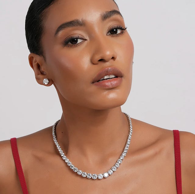 Basheera American Diamond Necklace Set featuring sparkling cubic zirconia stones in an elegant design, perfect for special occasions or everyday luxury.